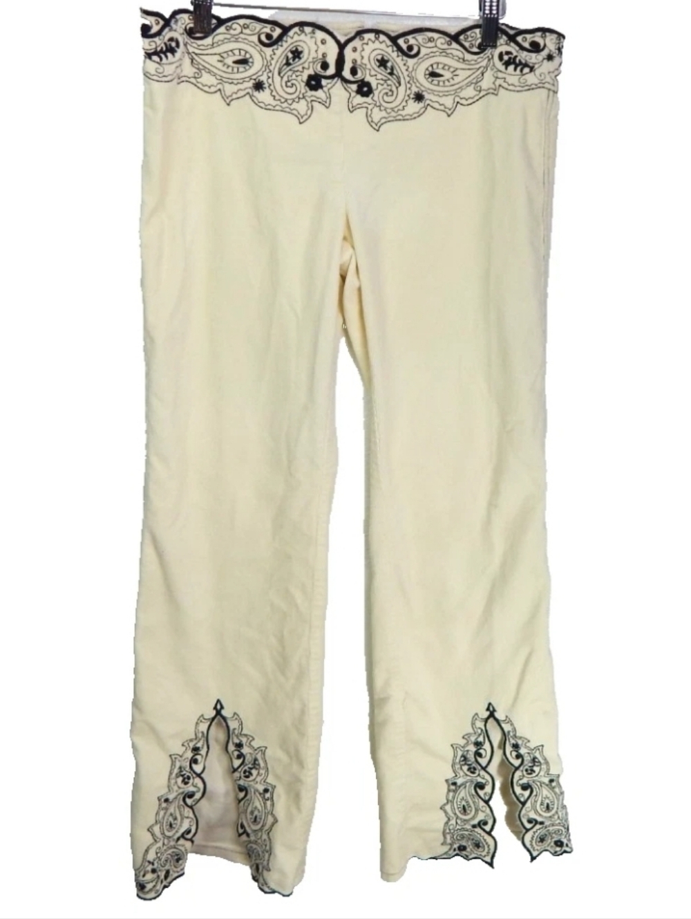bebe Cream Flare Pants with Black Paisley Trim